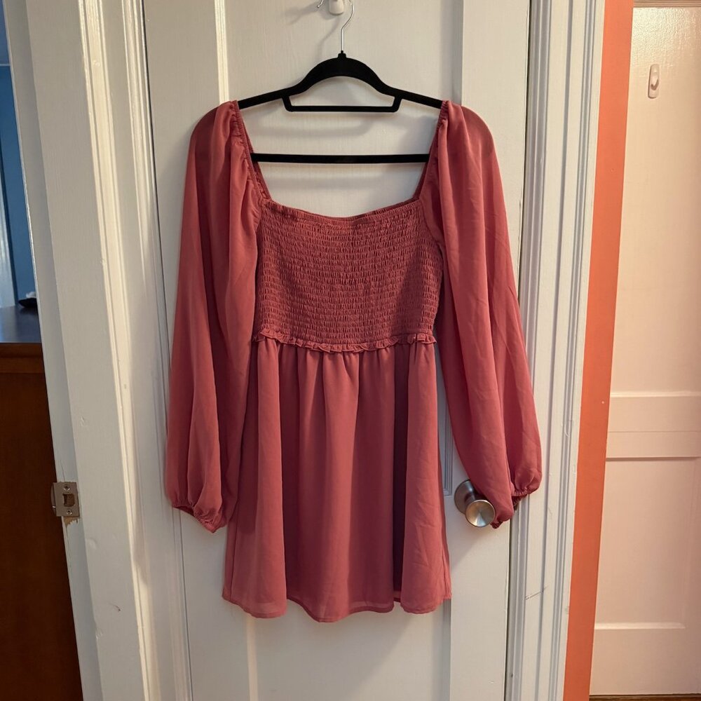 Pink long sleeve mini dress size M